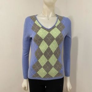 Apt. 9 Blue/Green/Gray 100% Cashmere Argyle Sweater Small S